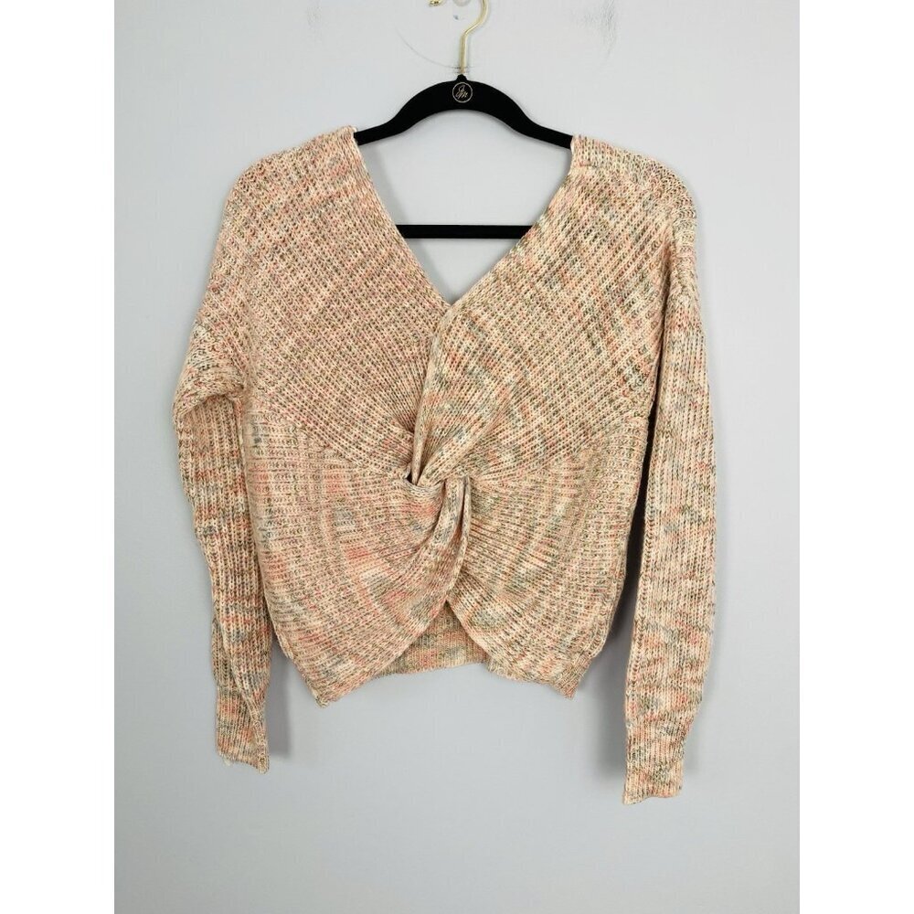 American Rag Cie Womens Size XS V-Neck Twist Back Pullover Sweater Pink Marled